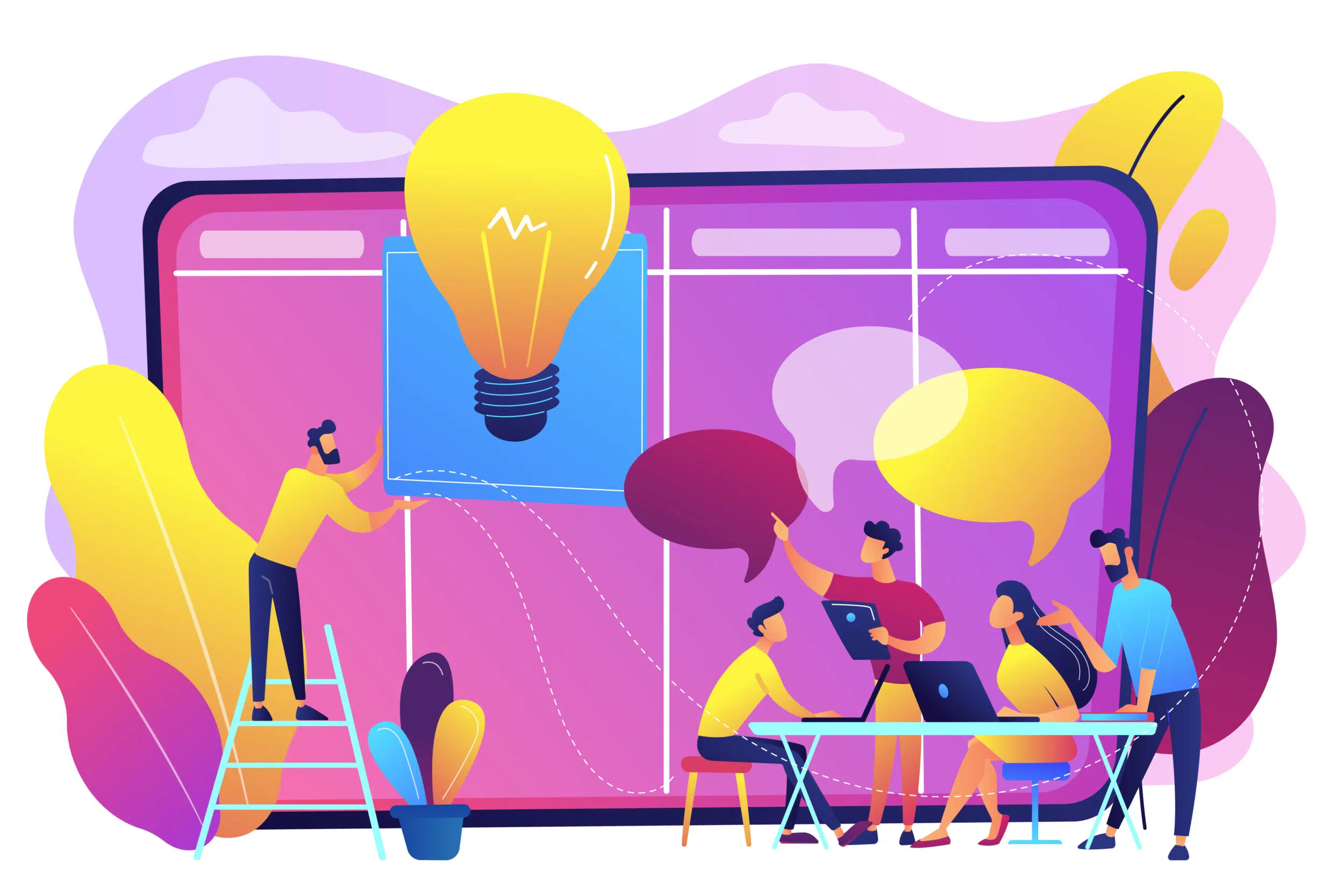 Ilustración de vector de concepto de taller de gerentes con tareas de Estrategia de Marketing Digital
